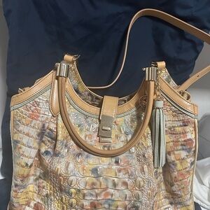 Brahmin Tan and Multicolor Crocodile Embossed Shoulder Bag